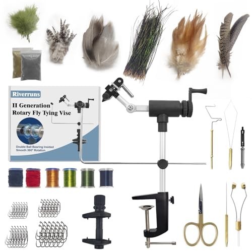 Rotary Fly Tying Vise Kit - Complete Tools & Materials for Professional Flies