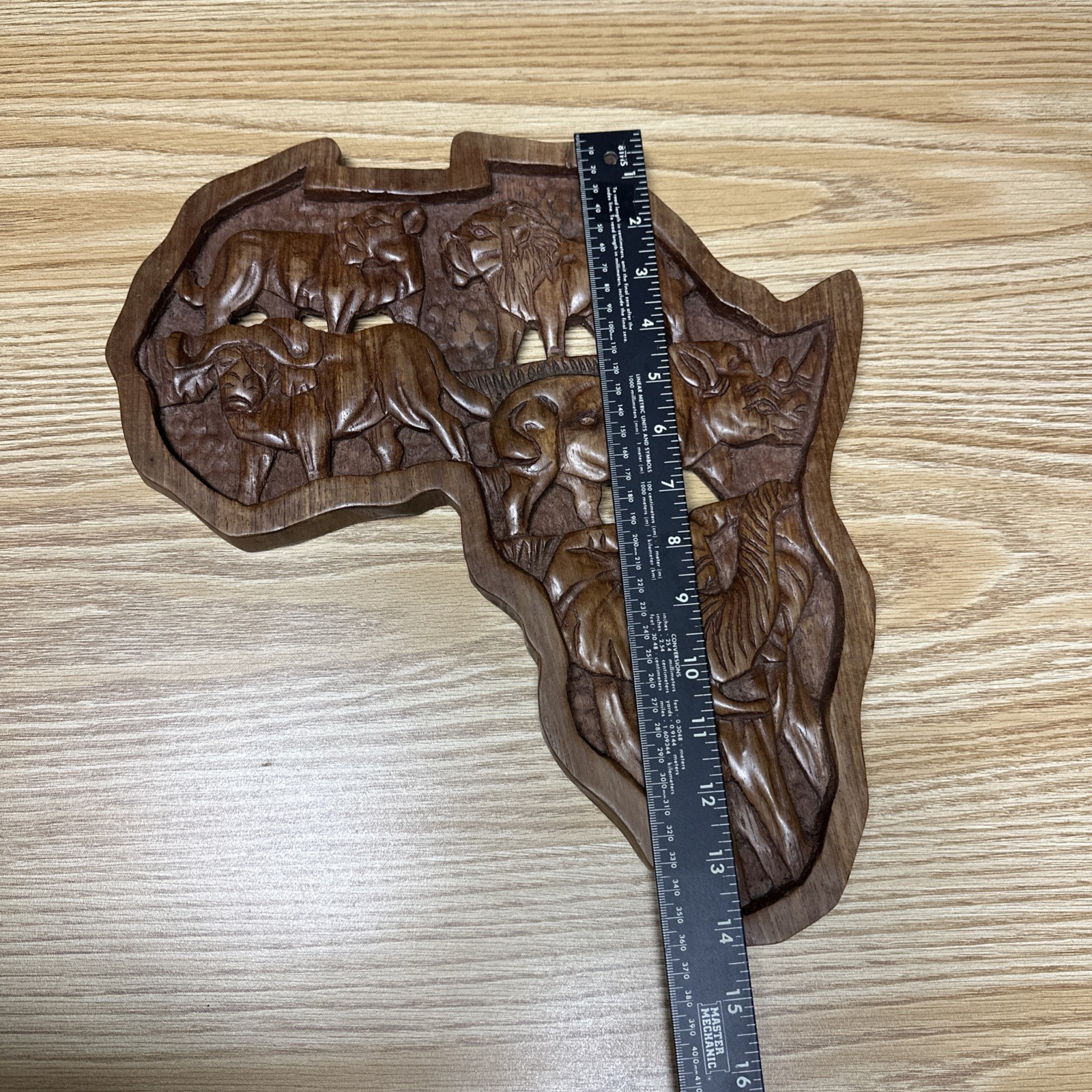 Big 5 Safari Hand Carved Wood African VTG Lion Elephant Rhino Unique Wall Art