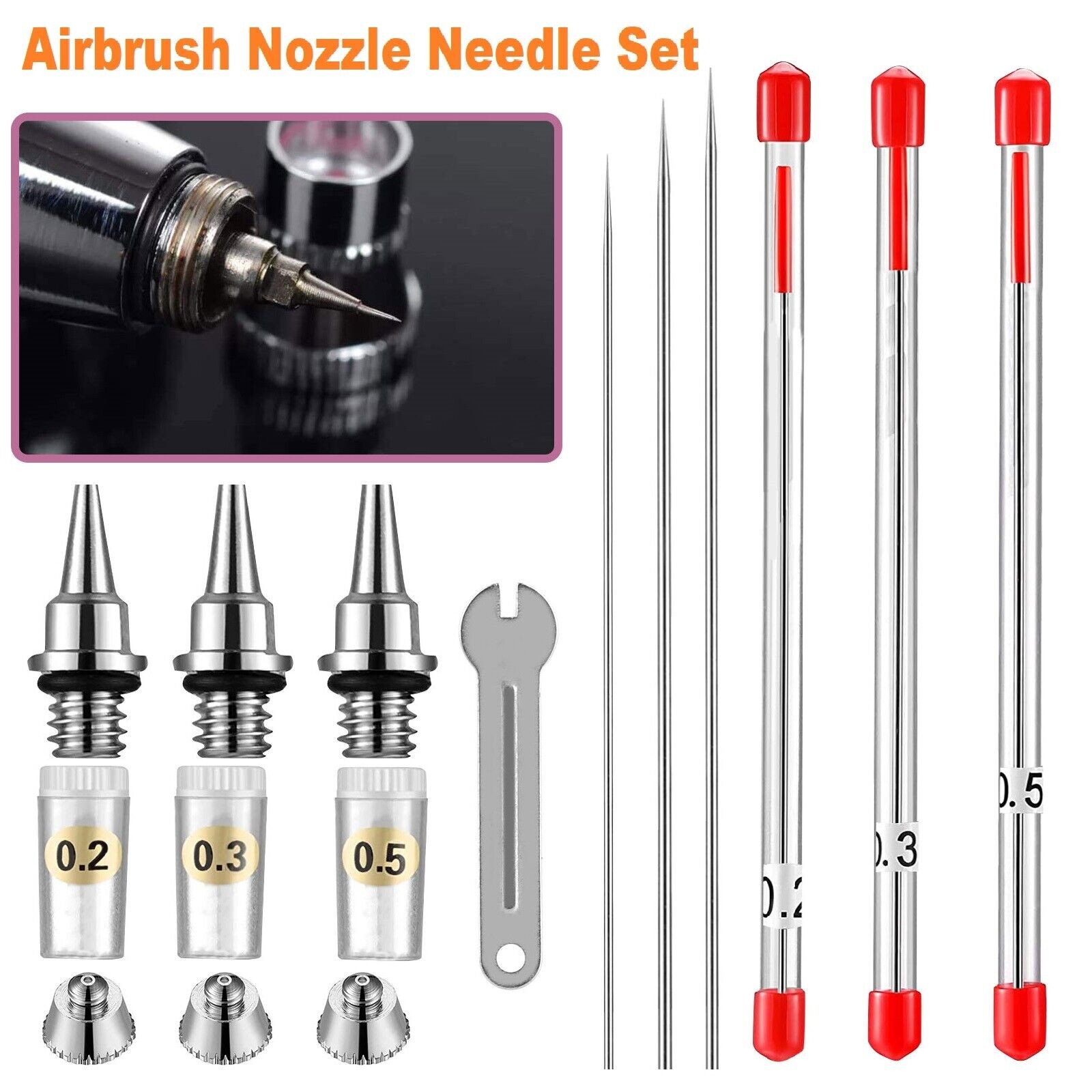 0.2/0.3/0.5mm Airbrush Nozzle Needle Set for Airbrushes Spray Gun Replacement
