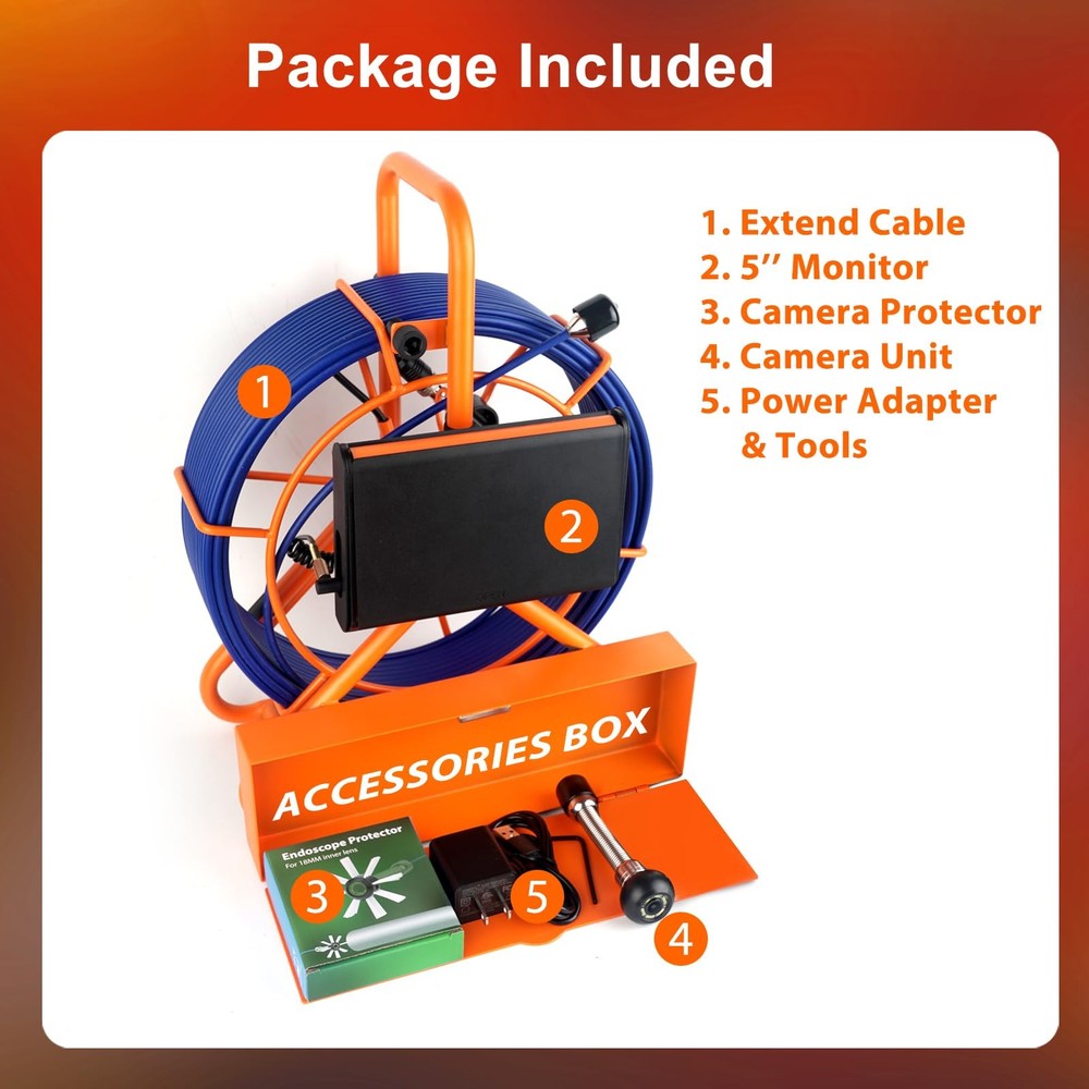 Sewer Camera 100FT/30M Pipe Inspection Borescope Endoscope Camera with Light ...