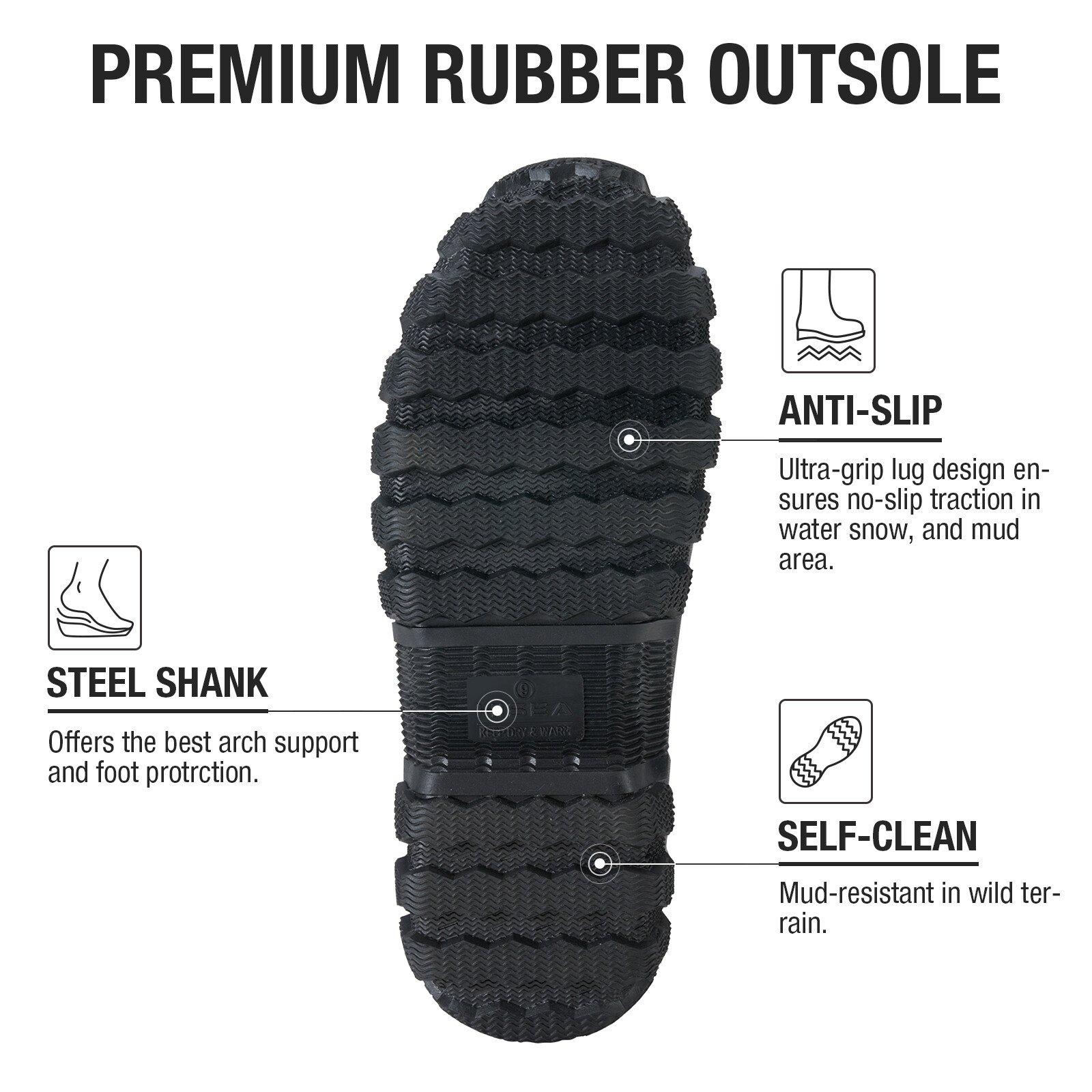 HISEA Men's Rain Boots Waterproof Insulated Fishing Hunting Farm Mud Work Boots