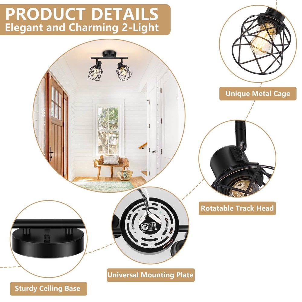 2-Lights Kitchen Light Fixtures Ceiling Mount, Adjustable Semi Flush Mount Ce...