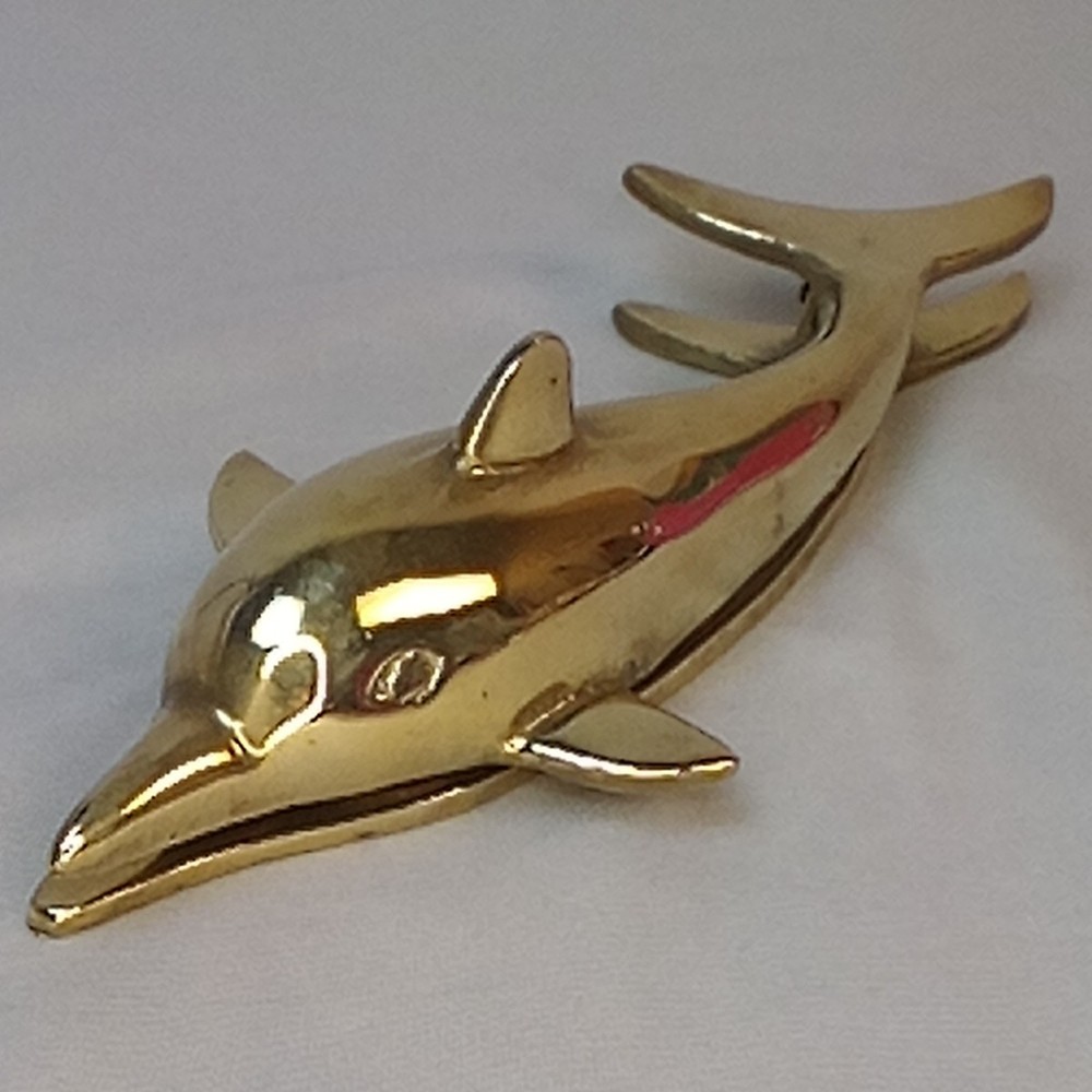 Solid Brass Dolphin Door Knocker with Strike Plate Ocean Beach Theme 7" Penco