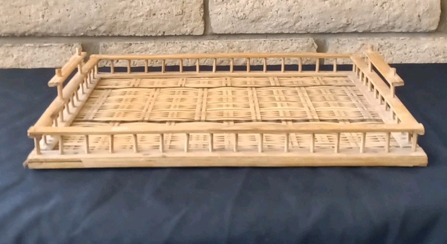 Bamboo Serving Tray Rectangular Sturdy Retro Tiki Barware MCM Boho