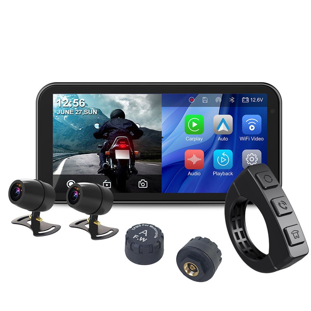 6.25" 1080p Motorcycle Navigator Wireless CarPlay Android Auto + HD Camera