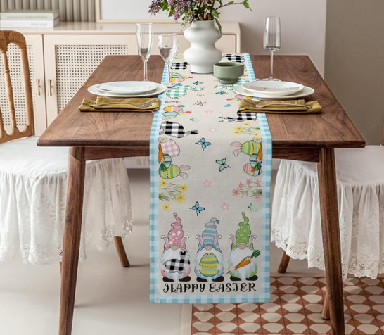 Easter Egg Table Runner 13X90 Bunny Gnomes SpringDecor Easter Table Cover Topper