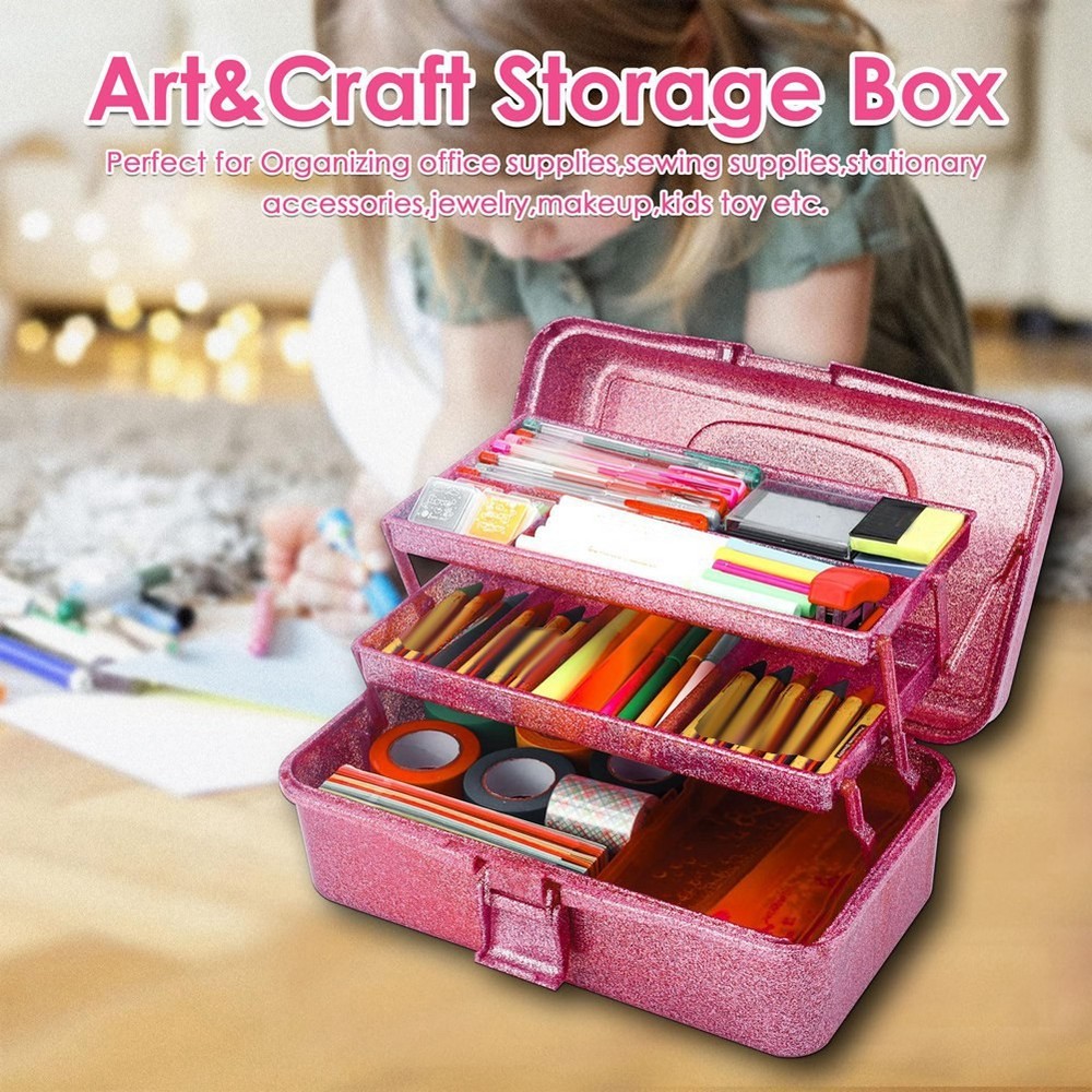 Glitter & Craft Tool Storage Box,3-Layer Stackable Carry Tackle Box Sewing7476
