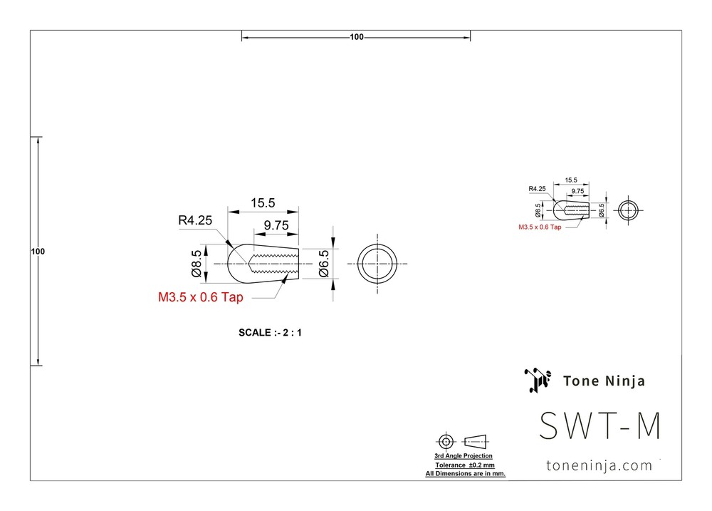 Tone Ninja Metric Toggle Switchtip, M3.5 White Galalith