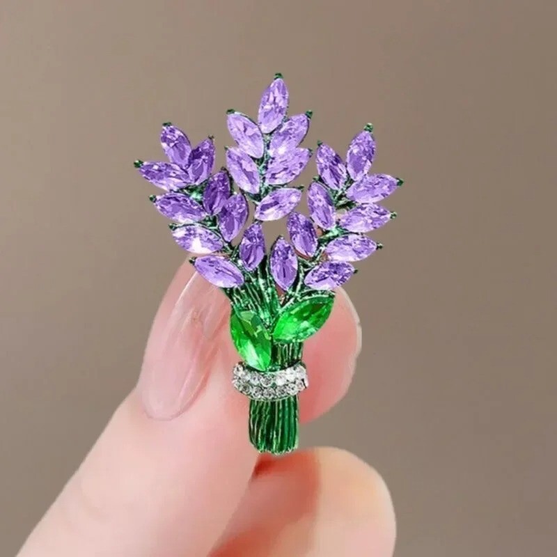 Purple Lavender Crystal Flower Brooch Elegant Rhinestone Pin Gift for Women New