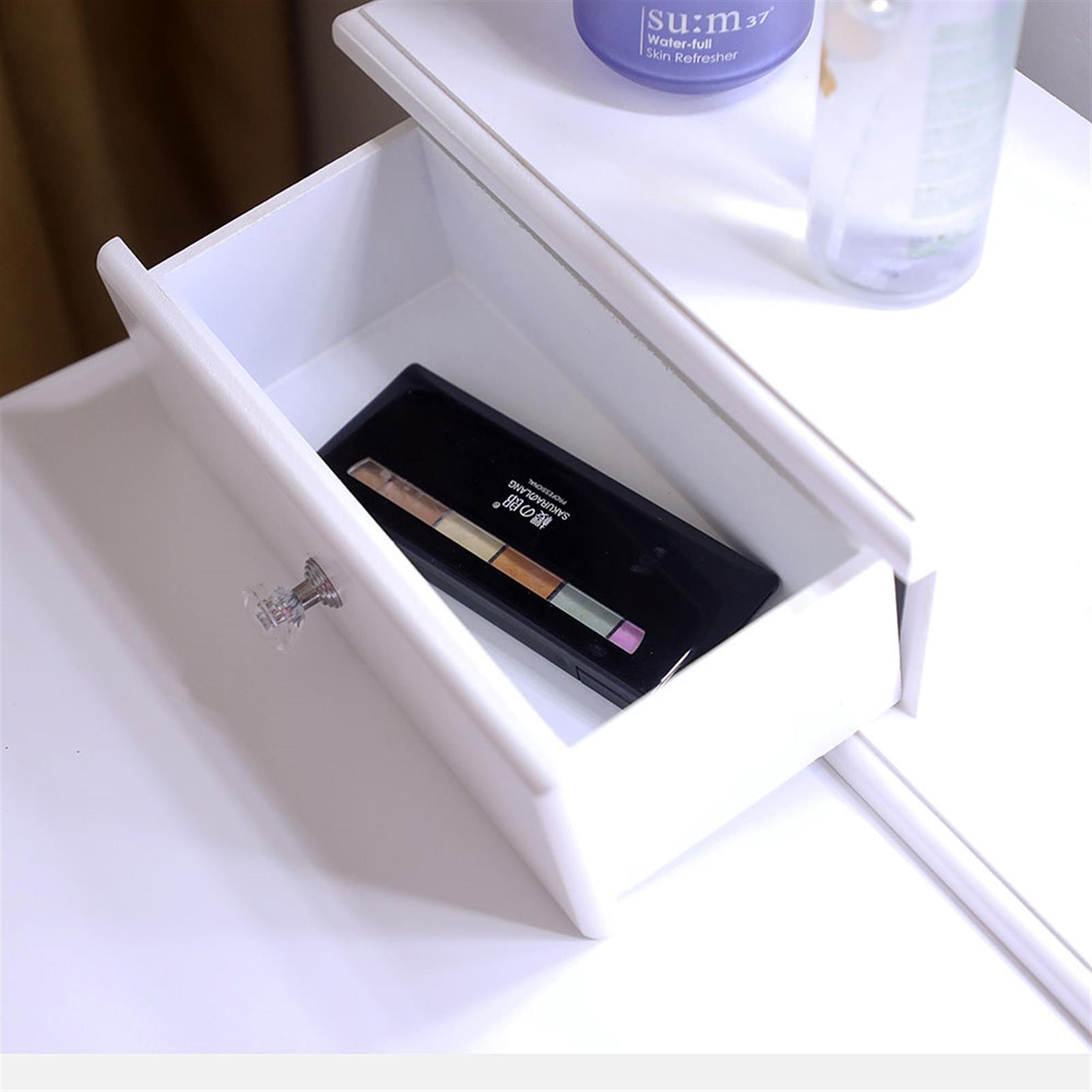 Vanity Makeup Dressing Table Set w/Stool 4 Drawer & Led Mirror Wood Desk White