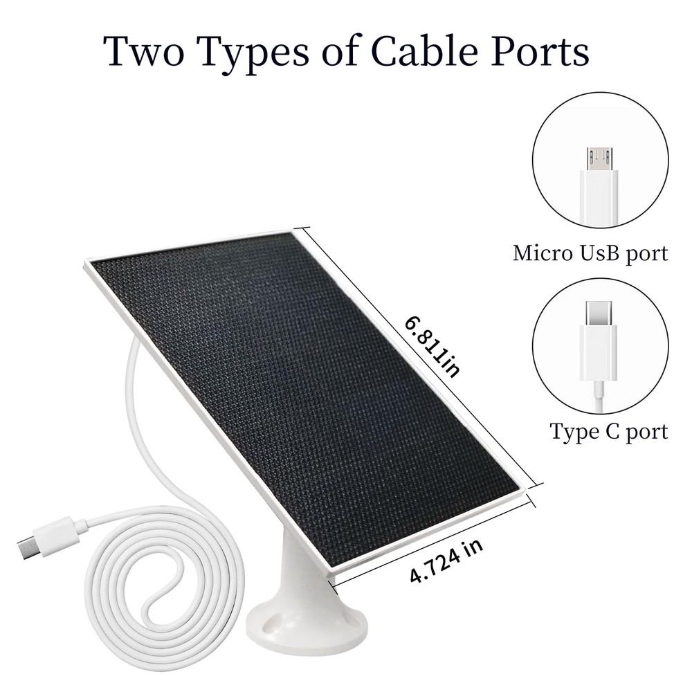 4W Solar Panel for Security Camera,Type C&Micro Charger White