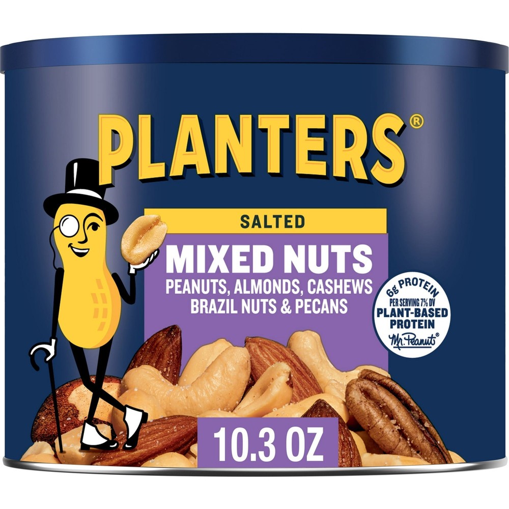 PLANTERS Salted Mixed Nuts, Party Snacks, Plant-Based Protein 10.3oz (2 Pack)