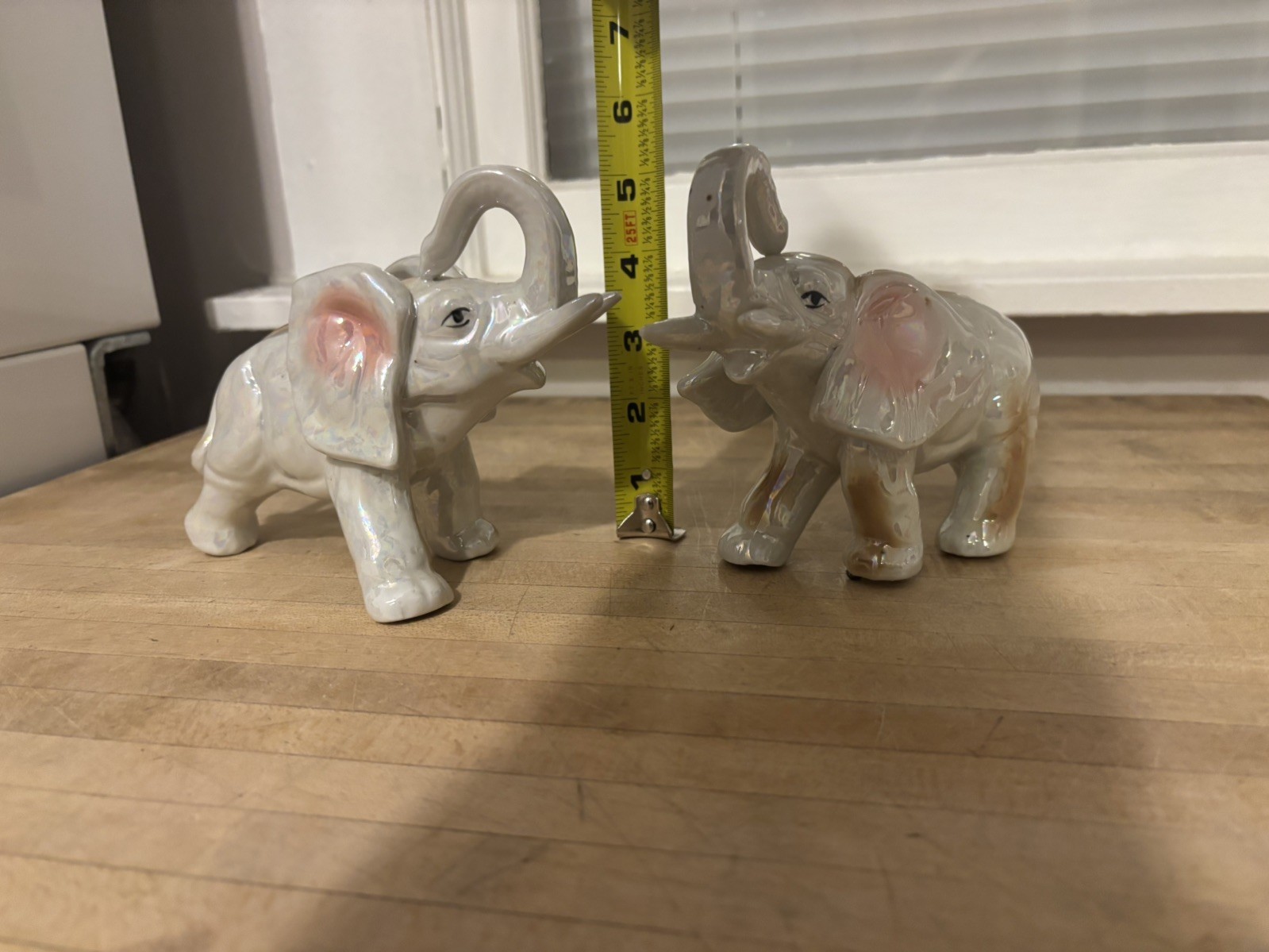 Vtg Lustreware Elephant Figurine 1950's Trunk Up LusterWare Gray & Pink MCM set