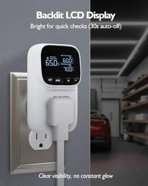 Digital Temperature Controller, Heating & Cooling Thermostat Plug Outlet, White