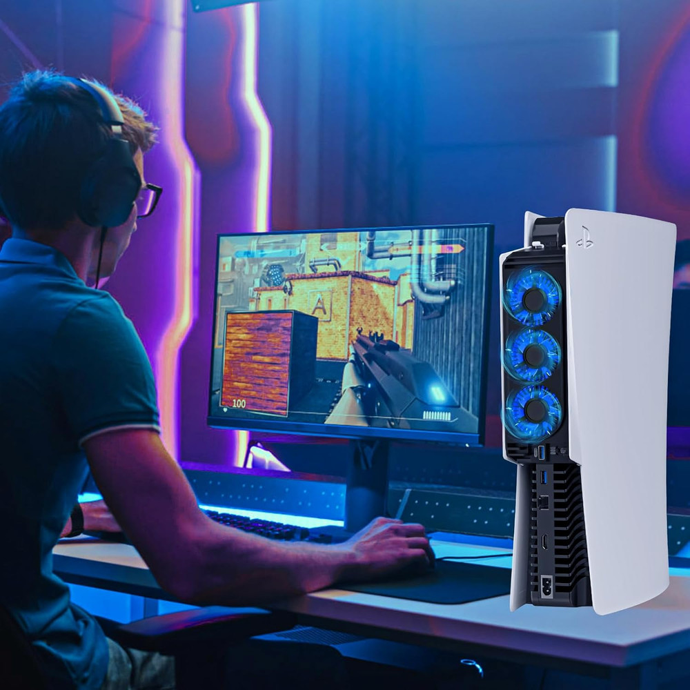 PS5 Cooling Fan with LED Light, Quiet Efficient Gaming Accessory