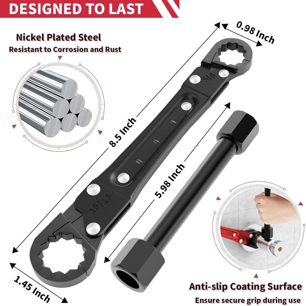 Plumbing Tools Angle Stop Wrench Kit - 3-Piece Plumber Tool Set with Compression
