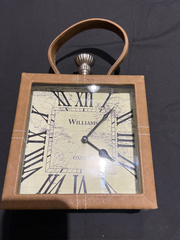 Vintage Williams Oxford Quartz Desk Clock Leather Bound