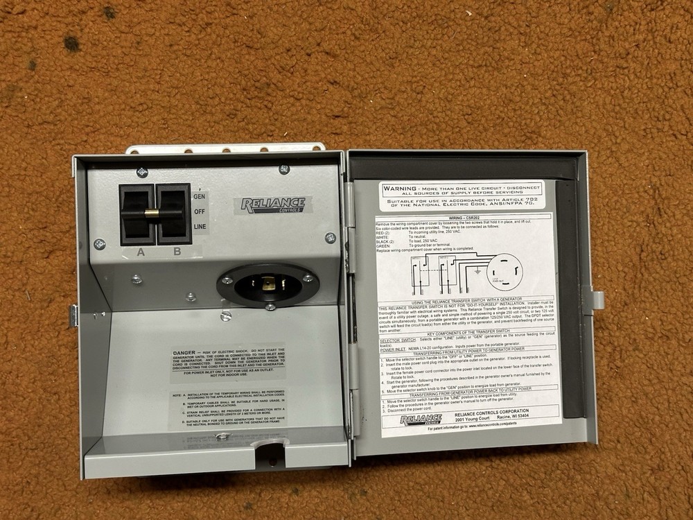 NEW Reliance Controls CSR202 Easy/Tran Transfer Switch S9