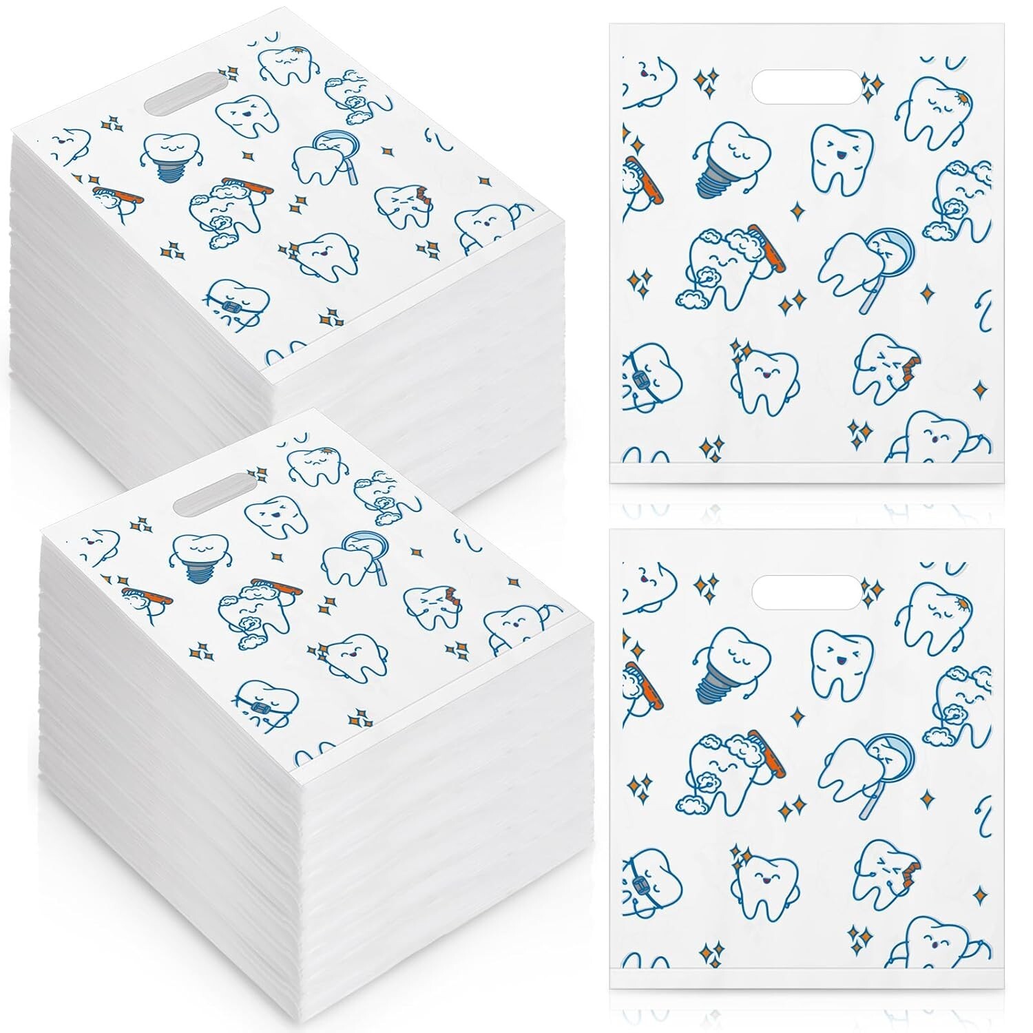 50/300 Pcs Tooth Merchandise Bags with Handles Plastic Dental Bags for Patients