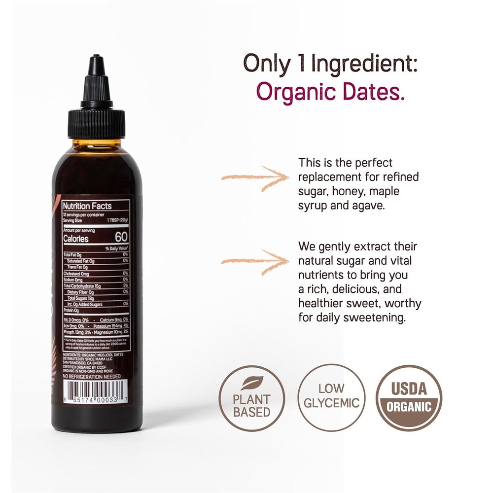 Just Date Syrup Organic California Dates Syrup 8.8 Oz