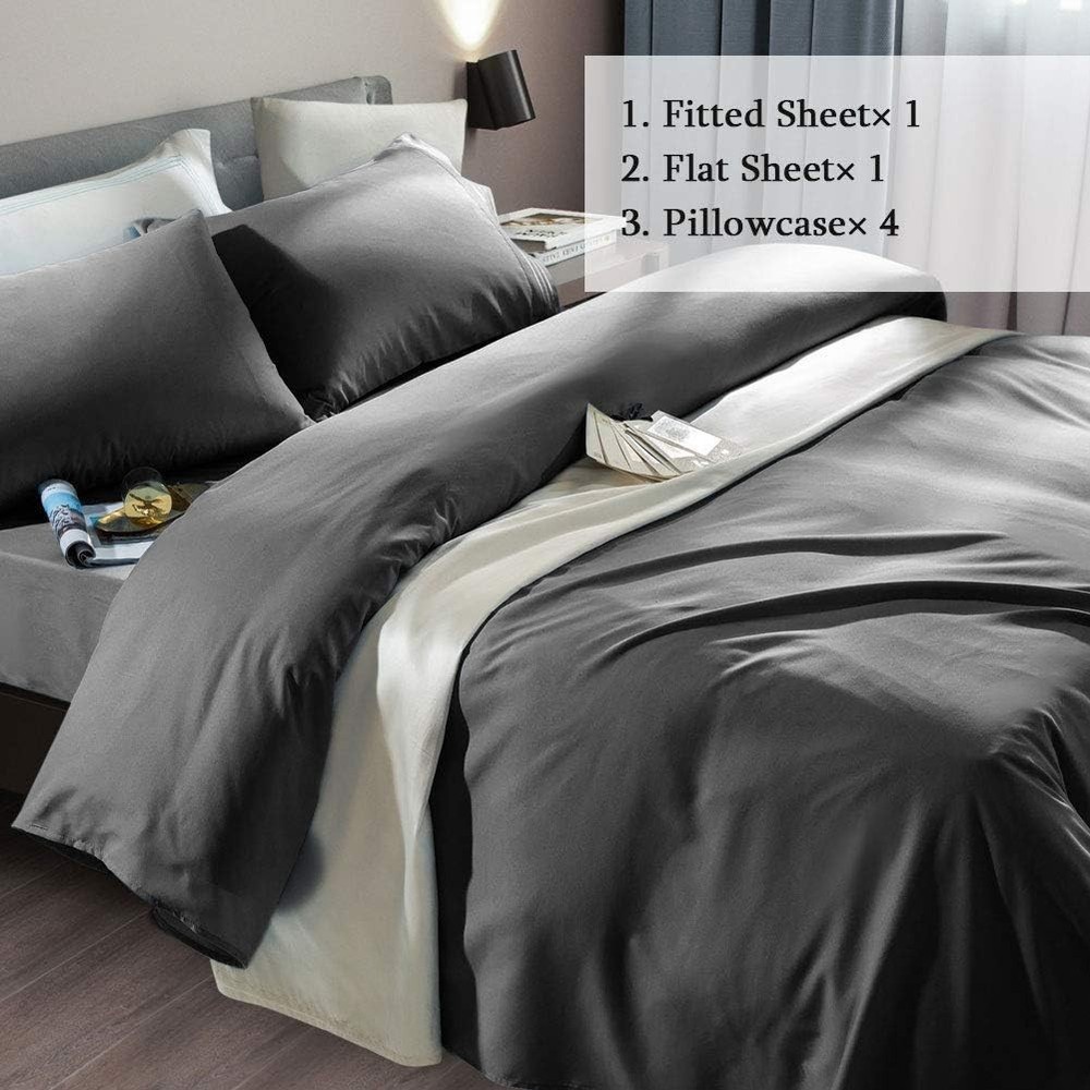 Queen Size Soft Microfiber Sheets - 6 Piece Set - Dark Grey