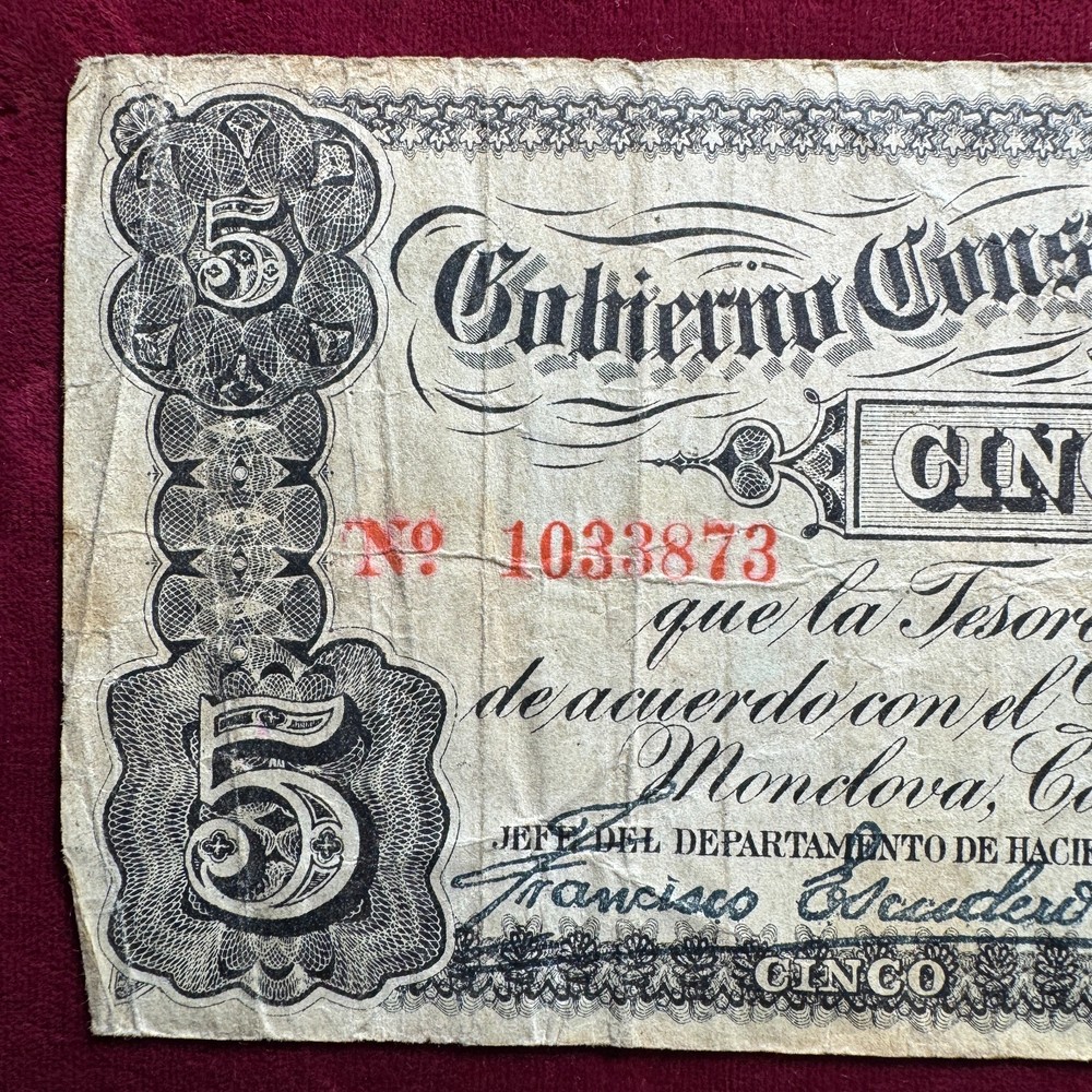 1913 Mexico 5 Pesos Note 33873