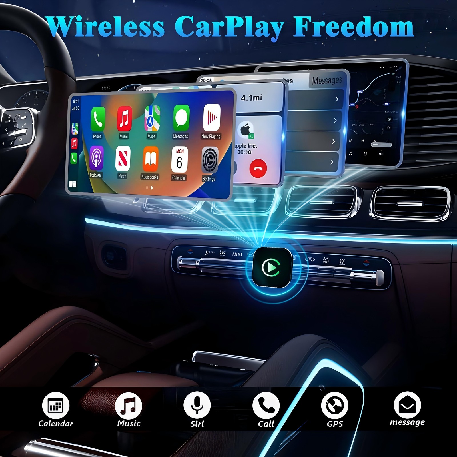 Wireless USB Carplay Adapter Dongle For iPhone Apple Android Auto Plug &Play