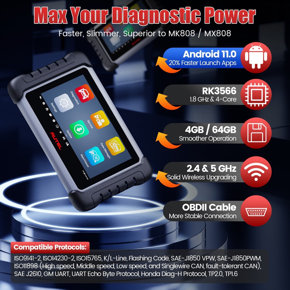 Autel MaxiCOM MK808S MK808Z Diagnostic Tablet with Android 11 Operating System