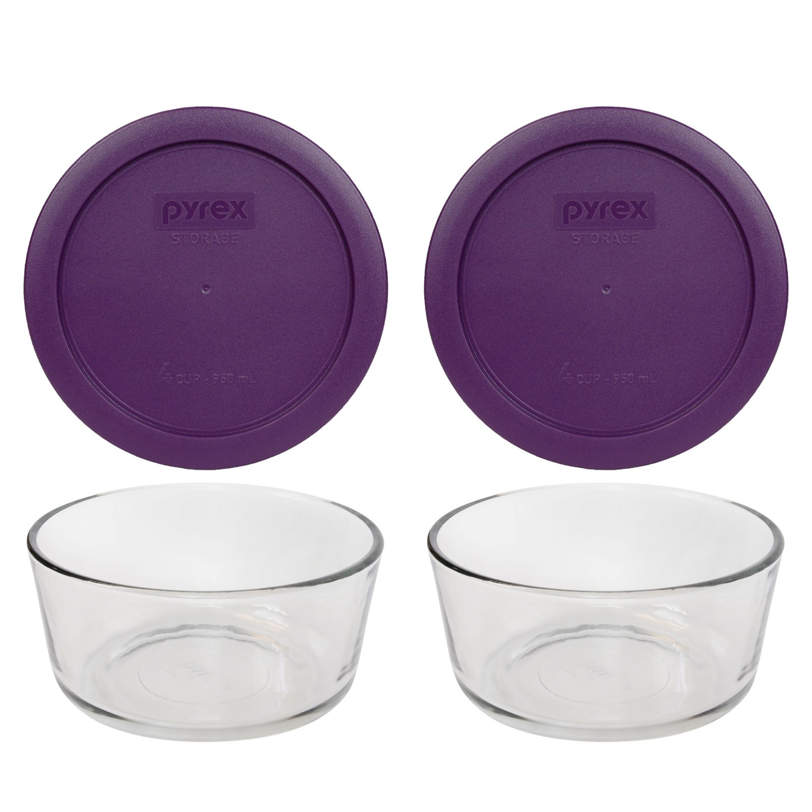 Pyrex 7201 4-Cup Glass Bowl & 7201-PC Purple Lid (2-Pack)