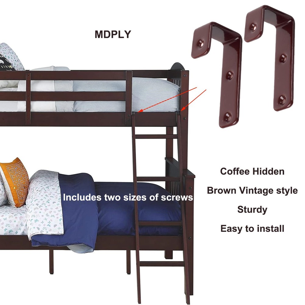 MDPLY 2 Pack Bunk Bed Ladder Hooks, Inside Width 1 inches 2 Pack, Coffee