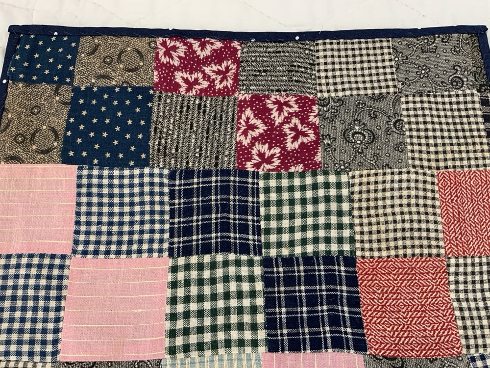 Vintage Antique Patchwork Large Table Topper, Four Patch, Squares, Early Checks