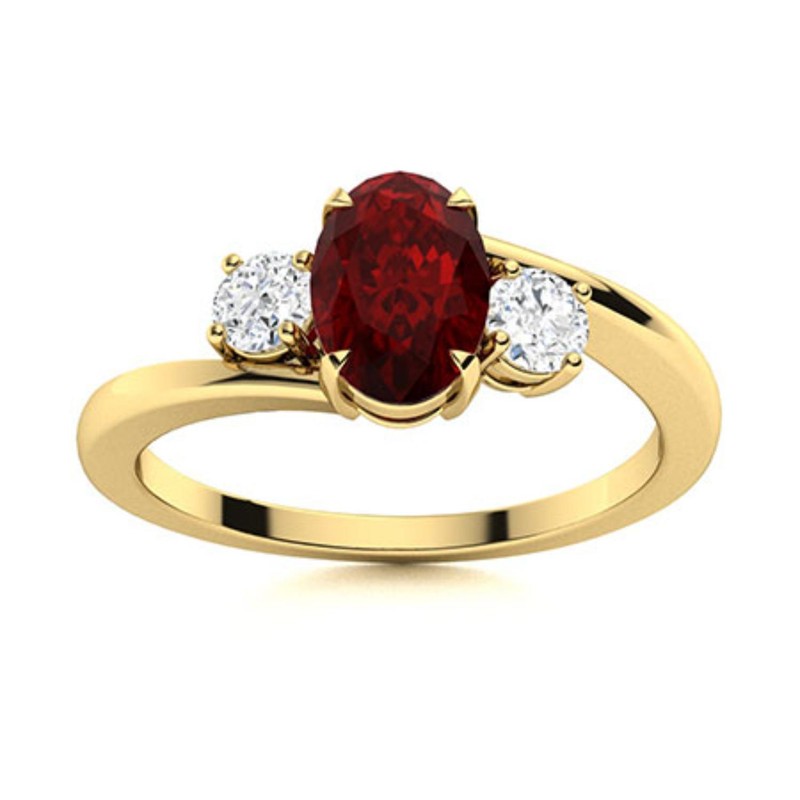 Garnet Gemstone 925 Sterling Silver Birthday Wedding Three-Stone Ring