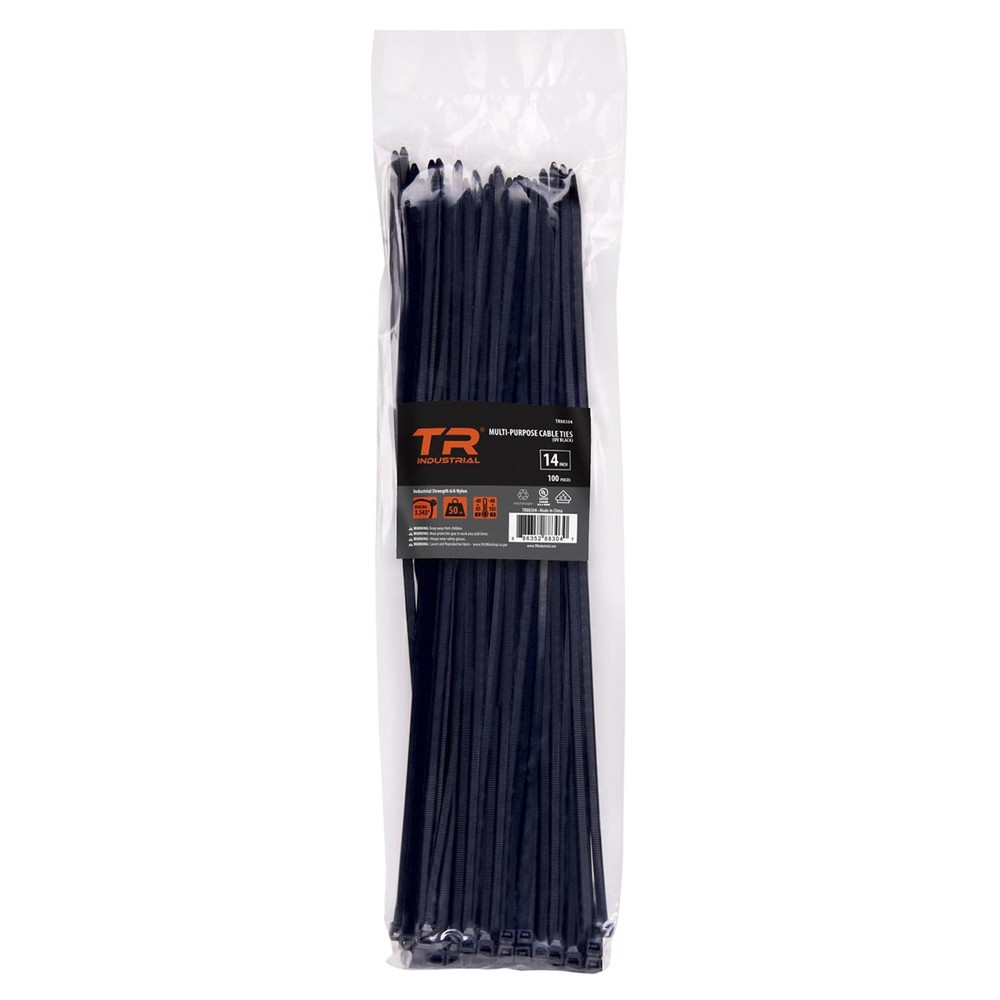 Multi-Purpose UV Resistant Black Cable Ties, 14 inches, 100 Pack
