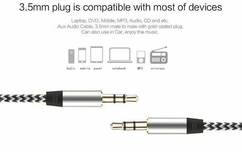 2PCS AUX Cable 3.5mm Jack Male to Male Stereo Audio Cord for PC iPod Car iPhone