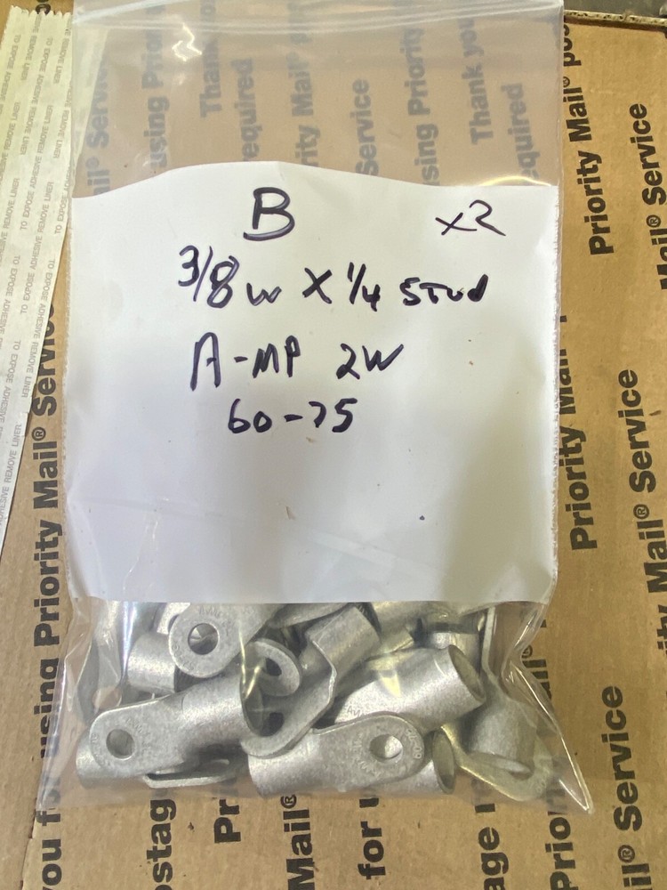 25 Ring Crimp Terminals (Size: 3/8"wire X 1/4" stud) HD Tinned Solid Copper AMP