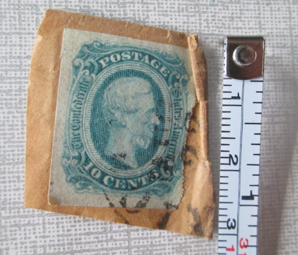 Confederate States America CSA green 10 cent postage stamp used Jefferson  Davis