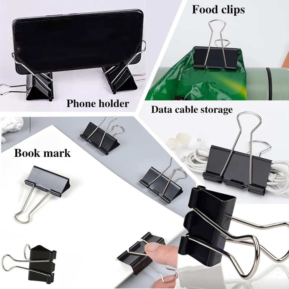 208 Pack Binder Clips Paper Clamps Assorted Size (Black) with Mixed, Black