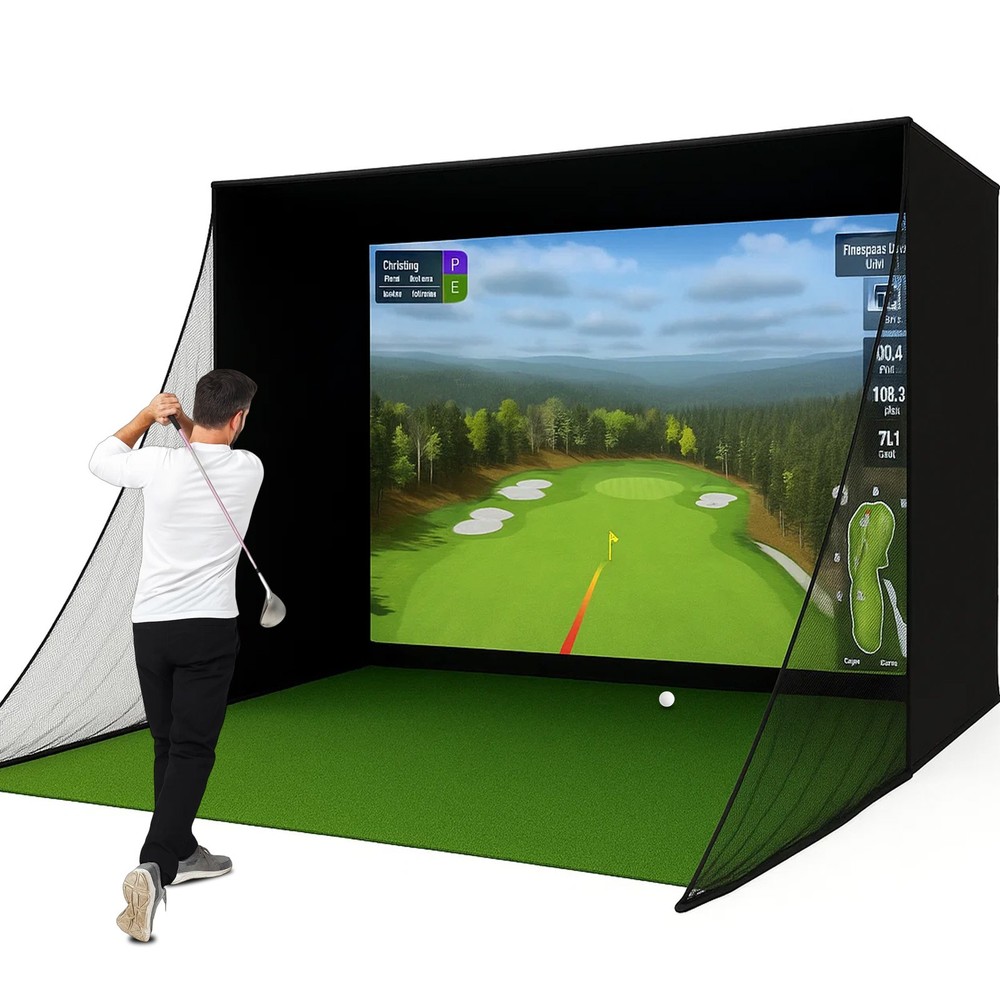 Golf Simulator Enclosure Nets 10 x 8 ft with Upgraded Dual-Layer Impact Screen