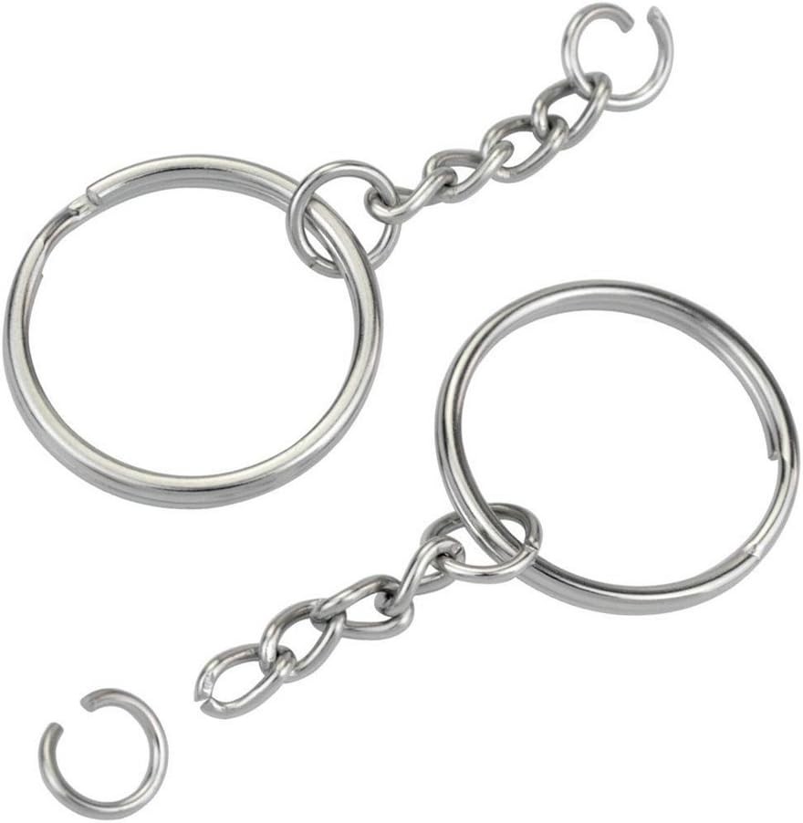 KINGFOREST 50-Piece Split Key Ring Kit with Chains & Jump Rings 50PCS, Silver