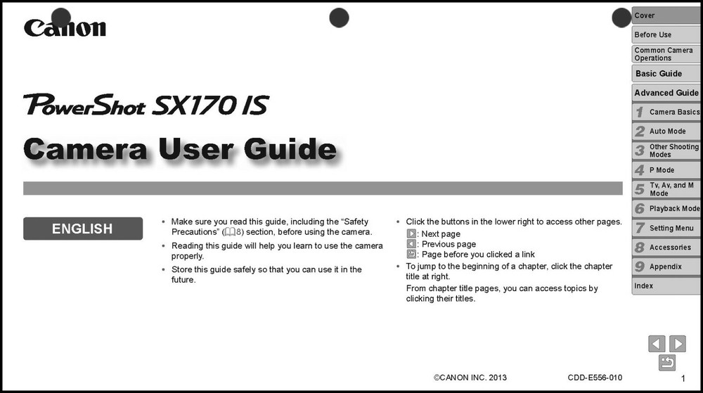 Canon Powershot SX170 IS Digital Camera User Instruction Guide  Manual