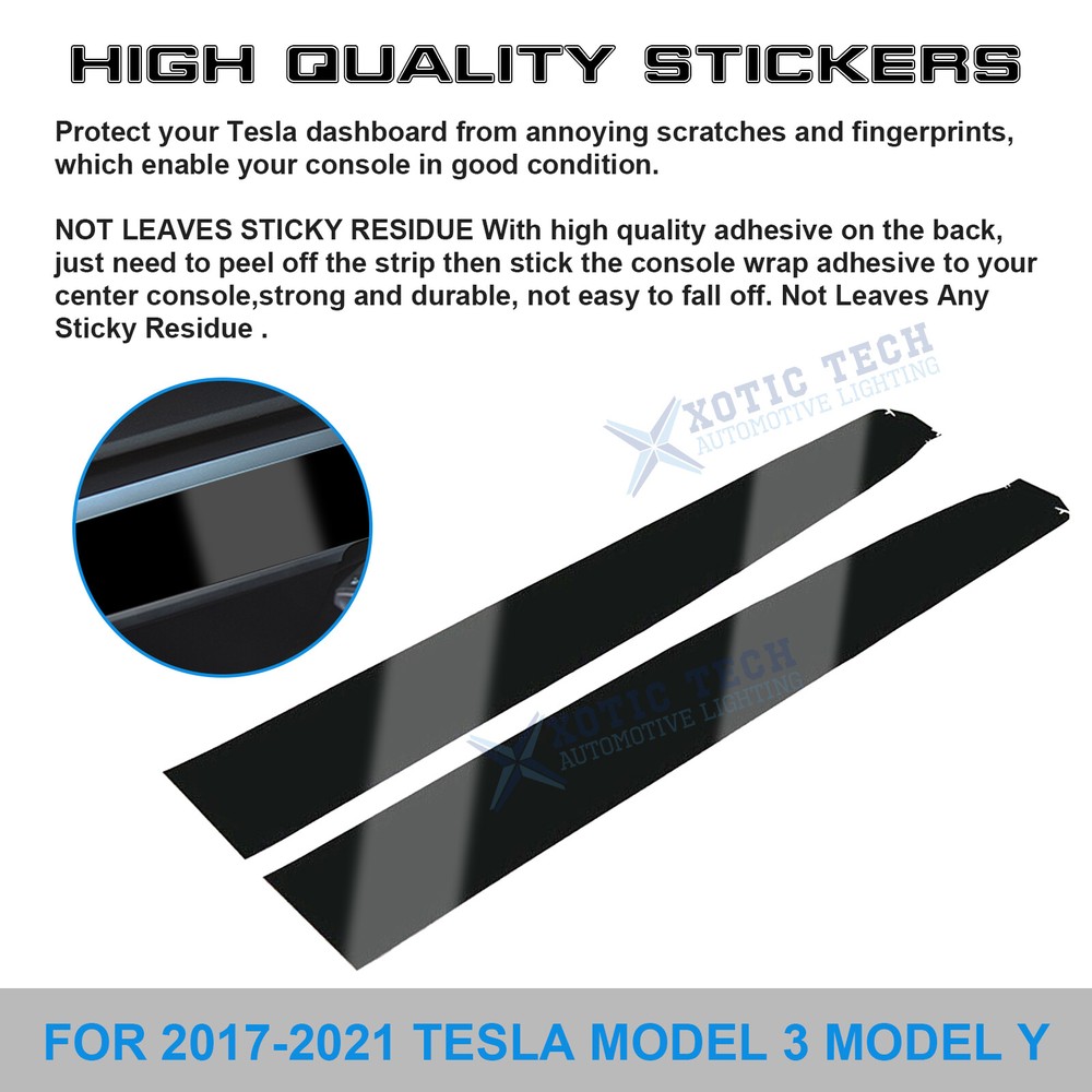 For Tesla Model 3 Y 2017-up Gloss Black Interior Dashboard Wrap Strip Stickers