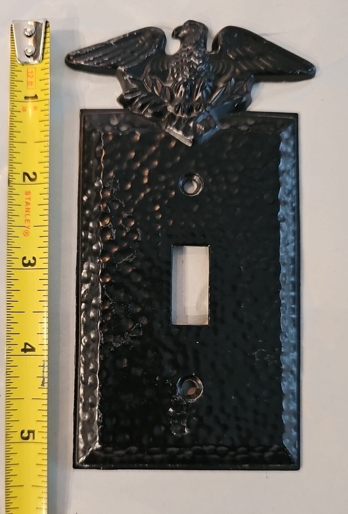 Set Of 2 EAGLE TOPPER TOGGLE LIGHT SWITCH PLATE BLACK HAMMERED BRASS