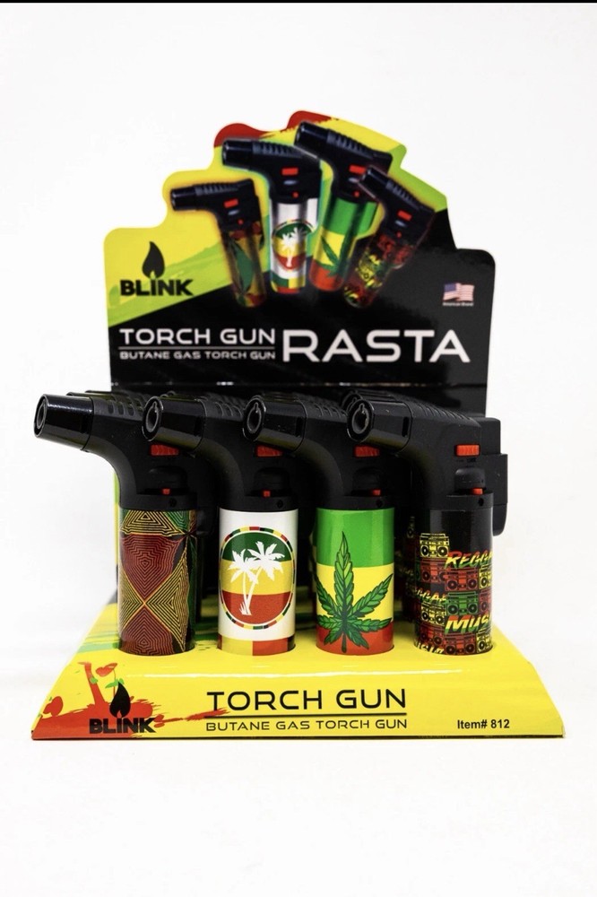 5" Blink Rasta Torch- Windproof Adjustable Jet Flame - 12 Count Box