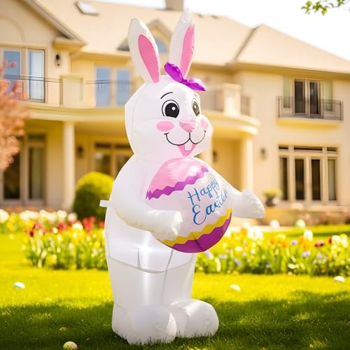 4FT Easter Inflatable Bunny with Egg Outdoor Decoration,Easter Blow Up Yard