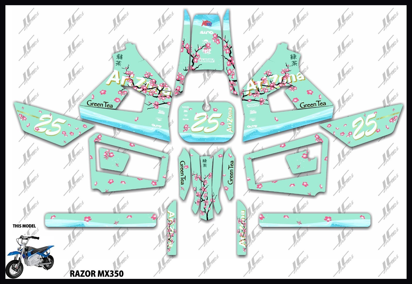 Razor MX350 NEW MODEL graphics kit decals THICK AND HIGH GLOSS