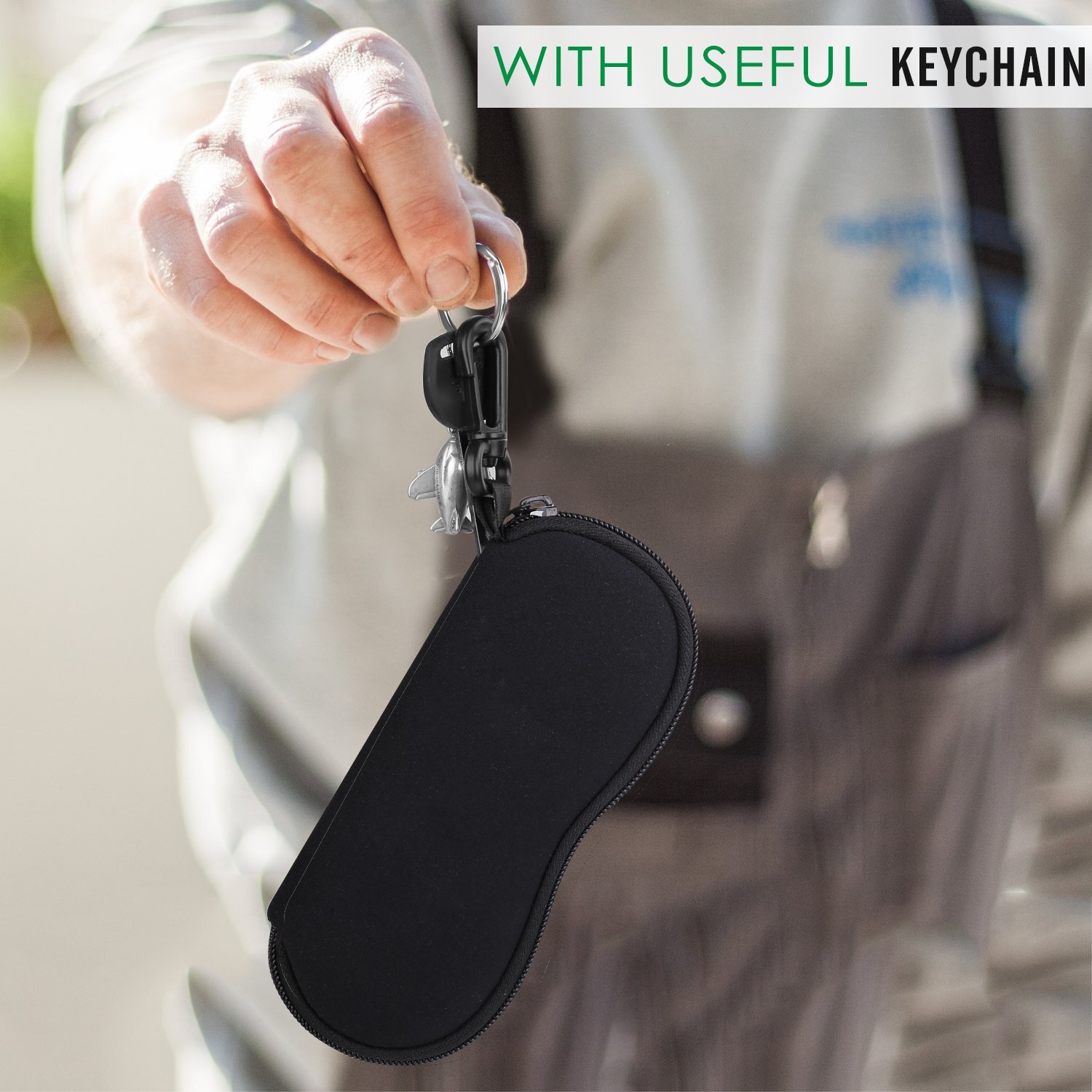 MoKo Eyeglass Soft Case, Zippered Neoprene Sunglasses Pouch w/Clip for Men Women