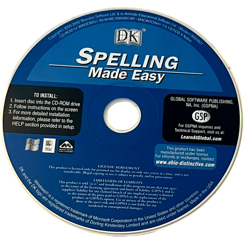 Spelling Made Easy CD-ROM by Global Software for Windows & Mac
