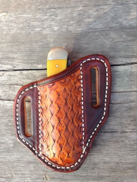 COPPER HEAD TOOLED PANCAKE SHEATH FOR TRAPPER STYLE KNIVES
