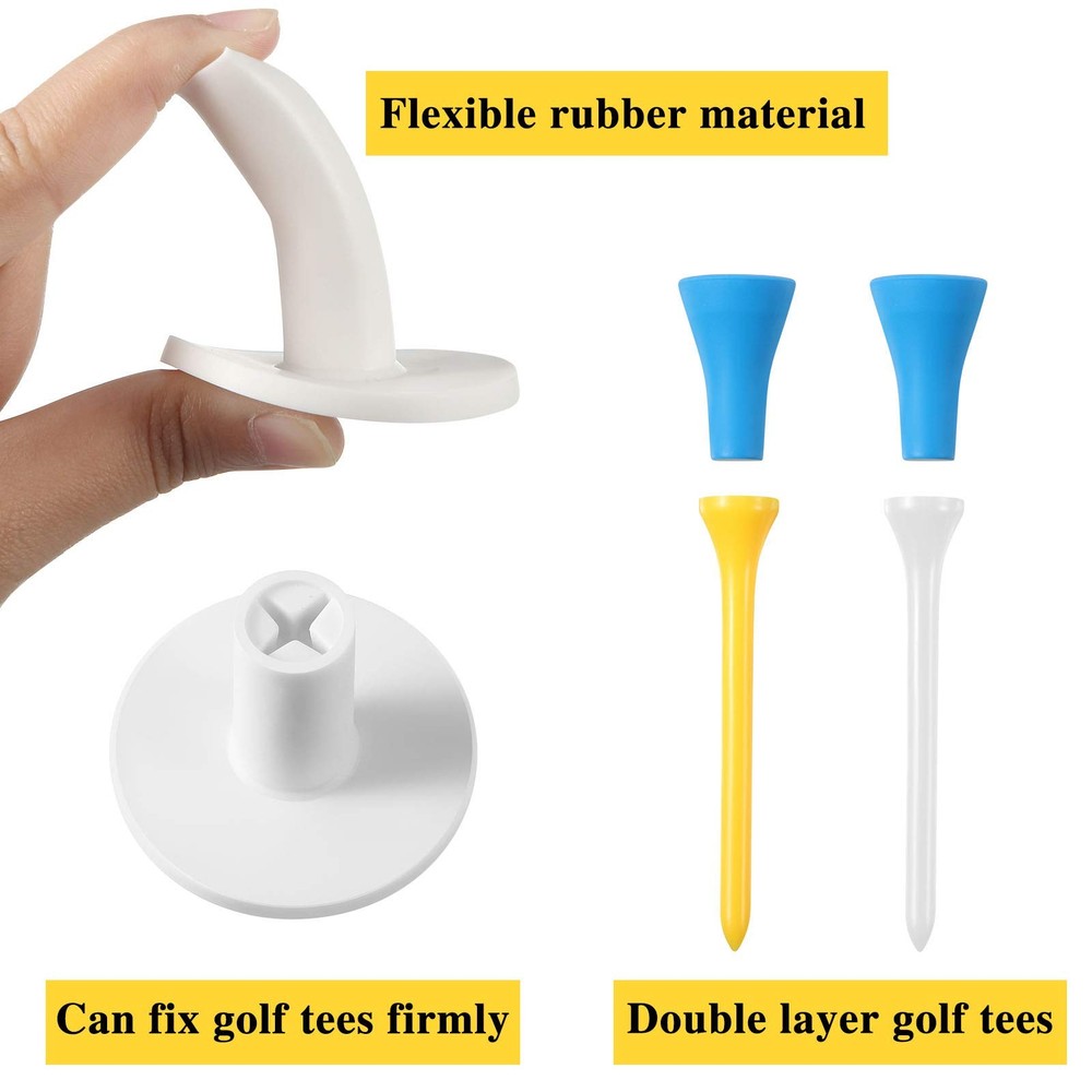 6 Pcs Golf Tees For Practice Mat, Rubber Range Tees, Mixed Size, White