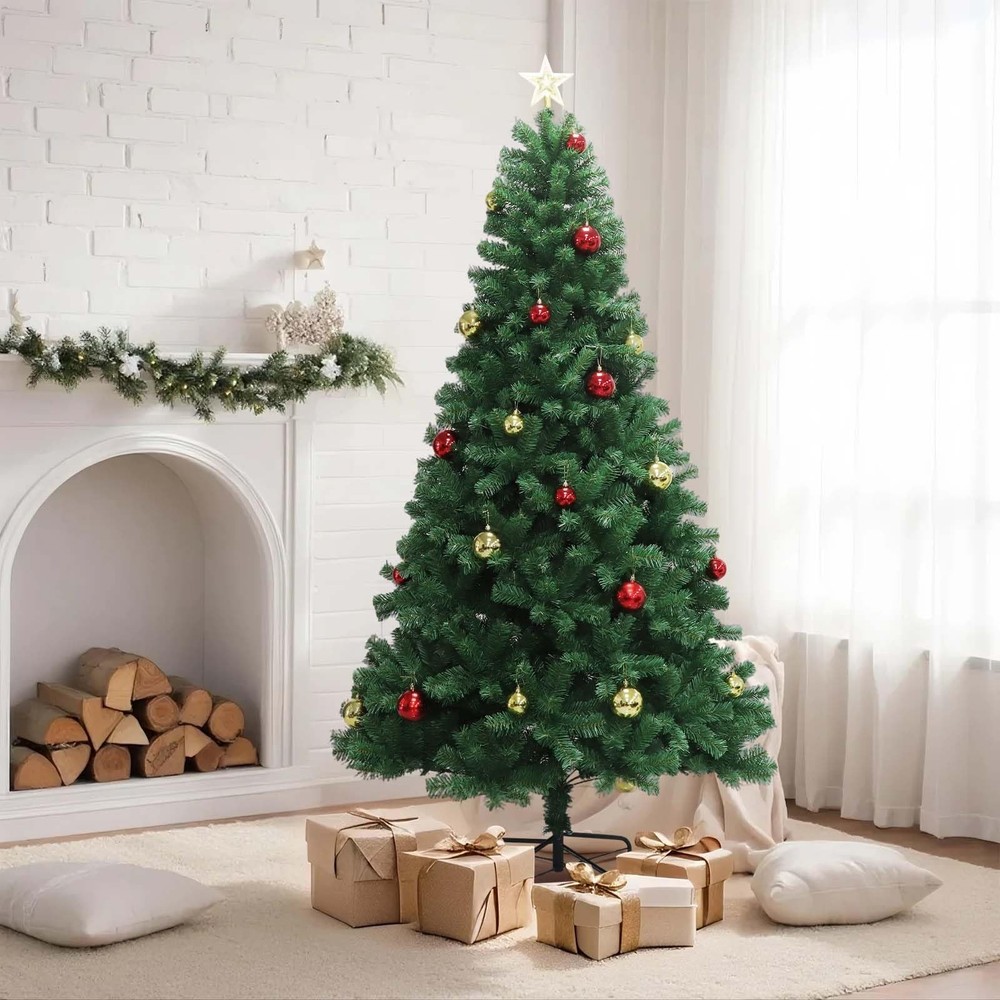 7FT Artificial Christmas Tree with Lights, Premium Hinged Artificial Pine Lighte